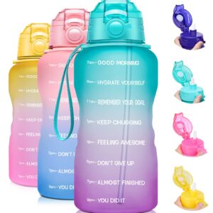 Giotto Large Half Gallon/64oz Motivational Water Bottle with Time Marker & Straw,Leakproof Tritan BPA Free Water Jug-Green/Purple Gradient