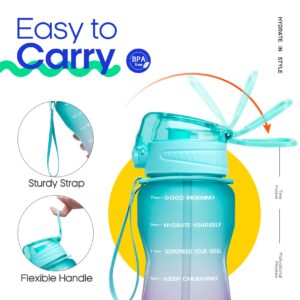 Giotto Large Half Gallon/64oz Motivational Water Bottle with Time Marker & Straw,Leakproof Tritan BPA Free Water Jug-Green/Purple Gradient