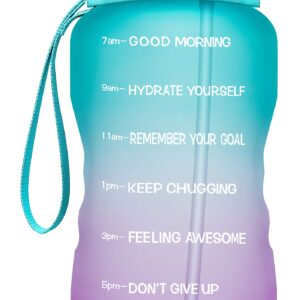 Giotto Large 1 Gallon/128oz Motivational Water Bottle with Time Marker & Straw,Leakproof Tritan BPA Free Water Jug,Ensure You Drink Enough Water Daily for Fitness,Gym and Outdoor-Green/Purple