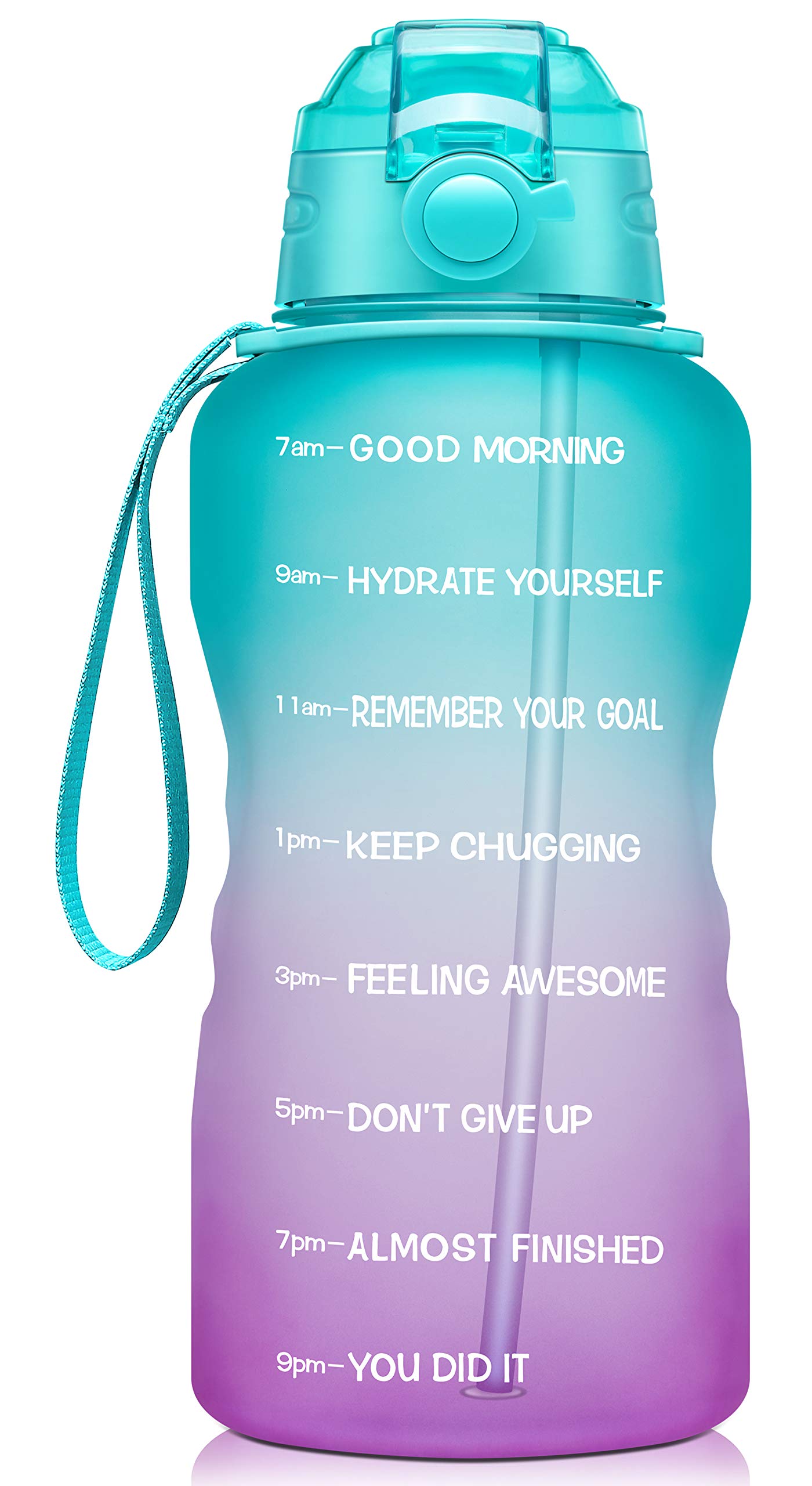 Giotto Large 1 Gallon/128oz Motivational Water Bottle with Time Marker & Straw,Leakproof Tritan BPA Free Water Jug,Ensure You Drink Enough Water Daily for Fitness,Gym and Outdoor-Green/Purple