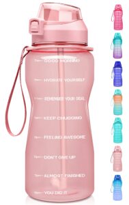 fidus large half gallon/64oz motivational water bottle with time marker & straw,leakproof tritan bpa free water jug,ensure you drink enough water daily for fitness,gym and outdoor sports-light pink