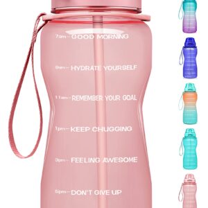 Fidus Large Half Gallon/64oz Motivational Water Bottle with Time Marker & Straw,Leakproof Tritan BPA Free Water Jug,Ensure You Drink Enough Water Daily for Fitness,Gym and Outdoor Sports-Light Pink