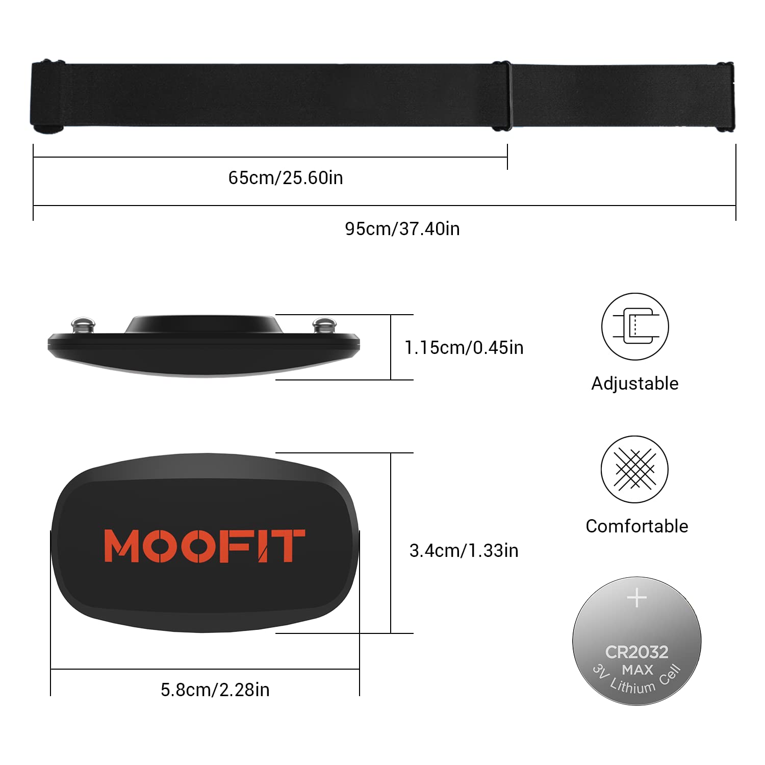 moofit Heart Rate Monitor Chest Strap Bluetooth/ANT+ Waterproof HR Monitor Chest Strap Heart Rate Monitor Compatible with Peloton, Zwift, Rouvy, TRX, Elite HRV, Peloton, Strava, DDP Yoga