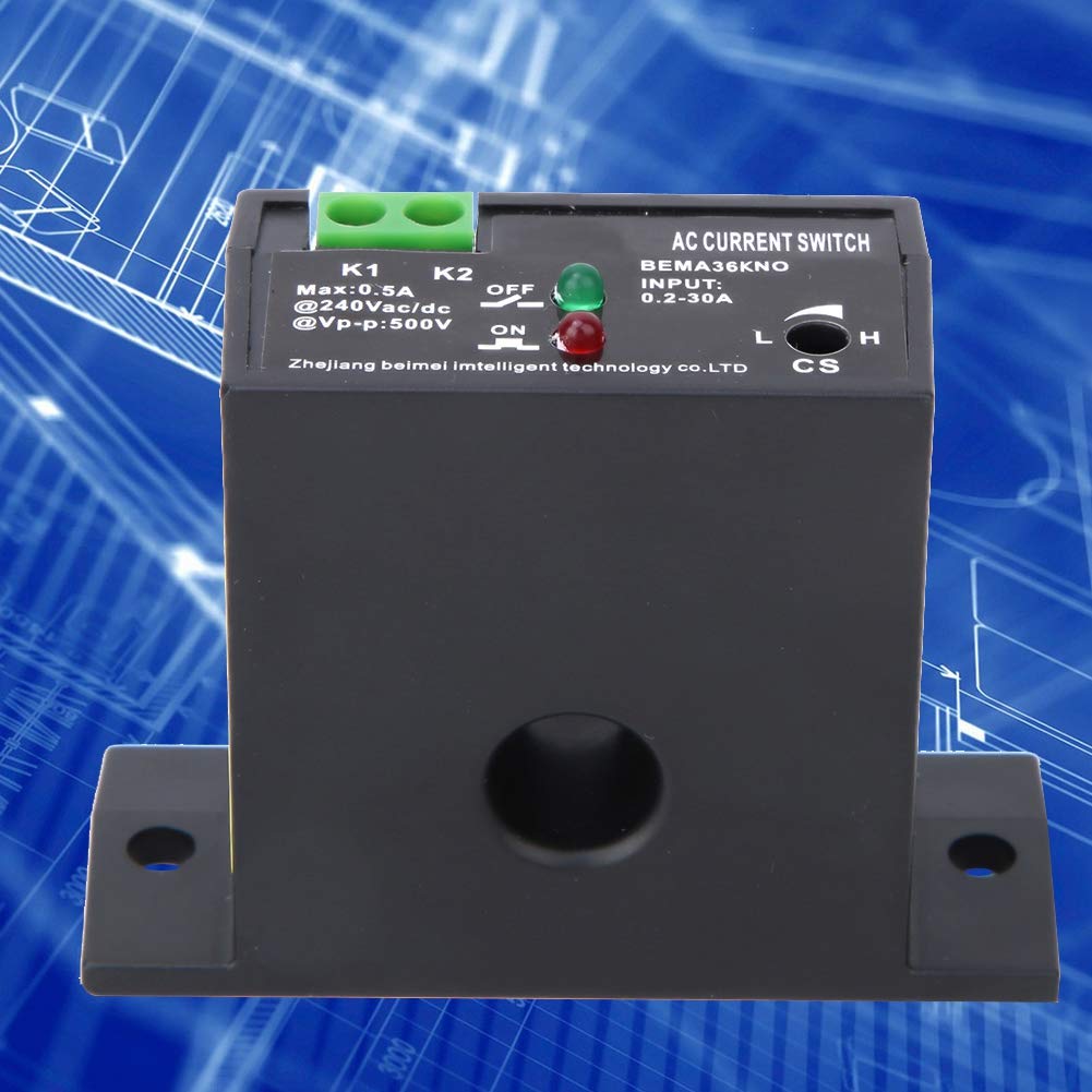 Sensing Switch,Flameproof Adjustable AC Current Sensing Switch 0.2~30A Self-Powered Sensing Switch,for Automatic Industrial Control Equipment (Normally Open)