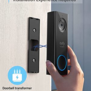 eufy Security, Wi-Fi Video Doorbell, HD 1080p-Grade, No Monthly Fee, Local Storage, Human Detection, Wireless Chime - Requires Existing Doorbell Wires and Installation Experience, 16-24 VAC, 30 VA