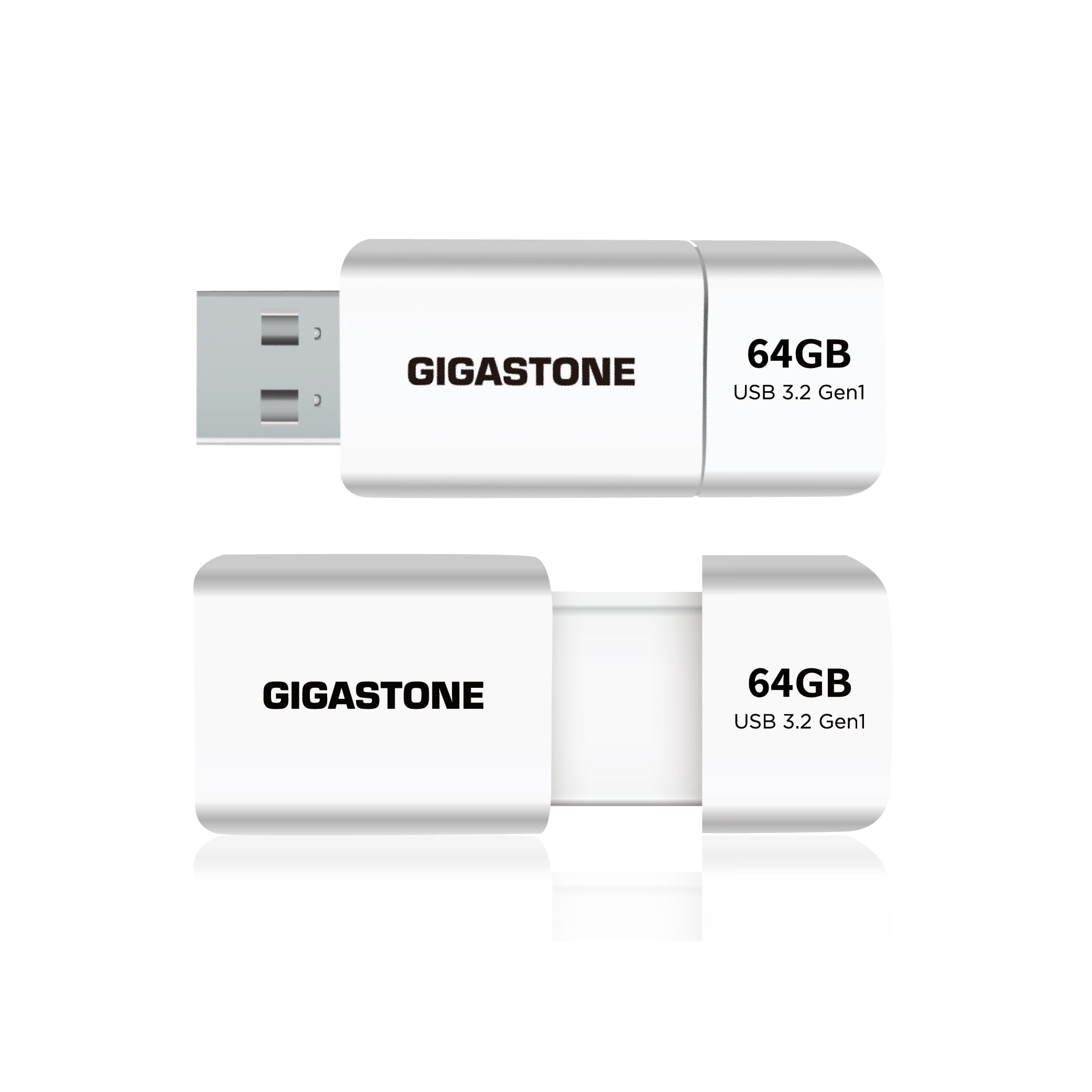 Gigastone Z60 64GB 2-Pack USB 3.2 Gen1 Flash Drive, Ultra High Speed Pen Drive, Capless Retractable Design Thumb Drive, USB 2.0 / USB 3.0 / USB 3.1 Interface Compatible