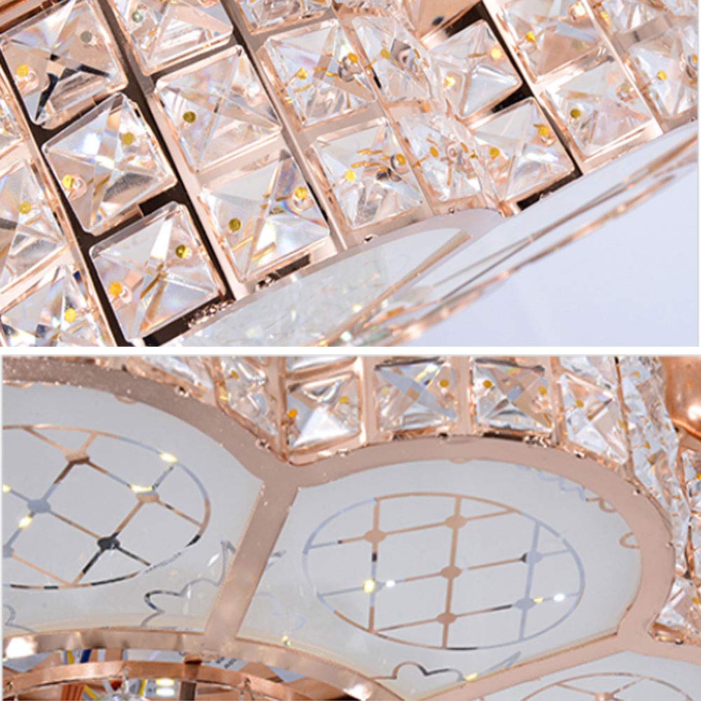 OUKANING 42inch Crystal Chandelier Ceiling Light LED 4 Acrylic Automatic Retractable Crystal Fan Blade Ceiling Lamp for Living Room Dining Room Hall Rose Gold