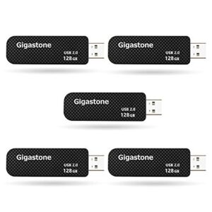 gigastone v30 128gb usb 2.0 flash drive 5-pack, capless retractable design pen drive, carbon fiber style, reliable performance & durable