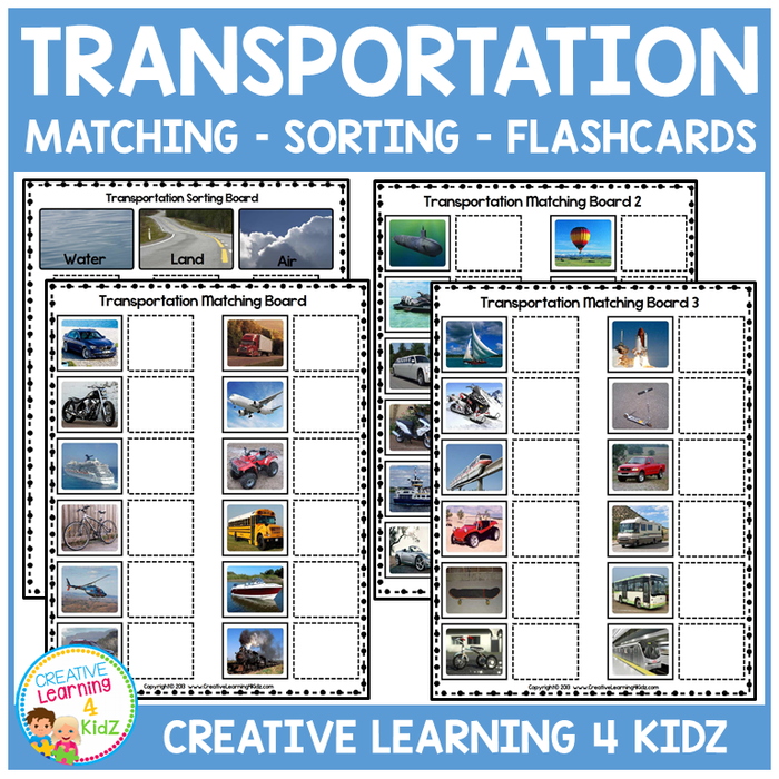 Transportation Matching Sorting Boards + Flashcards