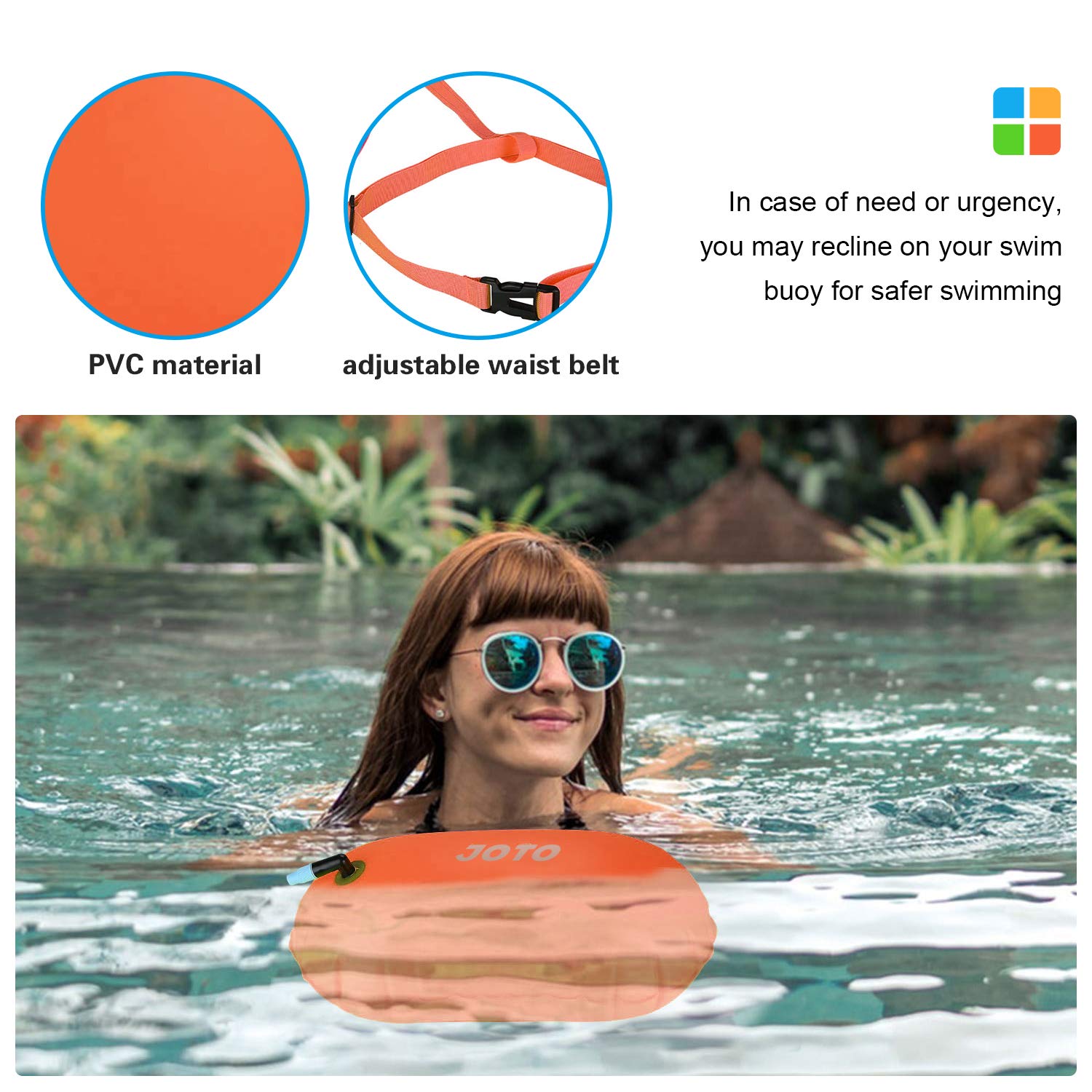 JOTO 2 Pack Swim Buoy Float for Open Water, Swimming Belt Bubble Safety Float with Adjustable Waist, Snorkeling, Swim Training, Triathletes, Kayaking -Neonyellow & Orange