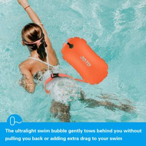 JOTO 2 Pack Swim Buoy Float for Open Water, Swimming Belt Bubble Safety Float with Adjustable Waist, Snorkeling, Swim Training, Triathletes, Kayaking -Neonyellow & Orange