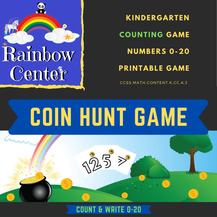 Gold Hunt Game - Kindergarten - Counting Numbers 0 Through 20 - Printable Game