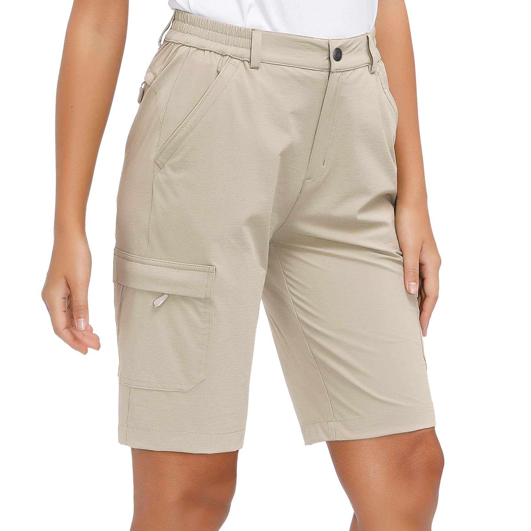 Libin Women's Lightweight Hiking Shorts Quick Dry Cargo Shorts Summer Travel Golf Shorts Outdoor Water Resistant Khaki L