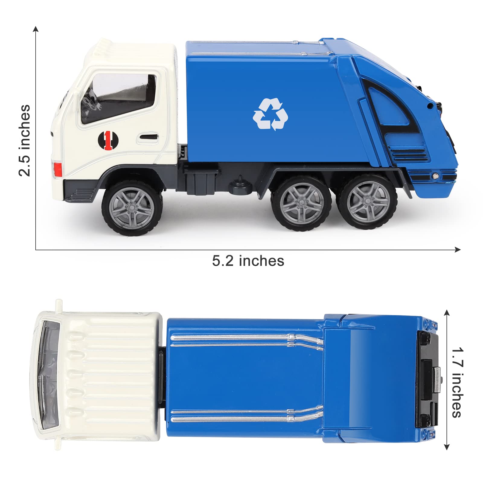 1/60 Scale Diecast Metal Garbage Truck Toy, Mini Waste Management Recycling Truck Toys for Kids Boys