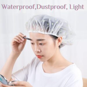 Waterproof Shower Cap,6Pcs Dot Plastic Shower Caps Reusable Elastic Large Shower cap for Women Long Hair