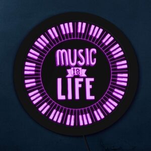 the geeky days music is life piano keys round led neon sign piano keyboard led lighting decor music studio open sign with colorful changes