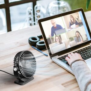 TriPole Small Desk Fan USB Powered Portable Fan 3 Speeds Strong Airflow Mini Fan 360°Rotation Personal Fan 5.1 Inch Table Fan for Home Office Bedroom Desktop, Black, 4.9ft Cable