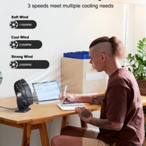 TriPole Small Desk Fan USB Powered Portable Fan 3 Speeds Strong Airflow Mini Fan 360°Rotation Personal Fan 5.1 Inch Table Fan for Home Office Bedroom Desktop, Black, 4.9ft Cable