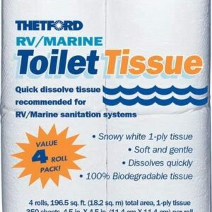 Thetford 20804 RV/Marine Toilet Tissue, Single Ply, (Bundle of 24 packs, totaling 96 Rolls)24