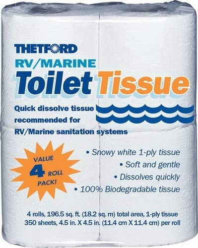 Thetford 20804 RV/Marine Toilet Tissue, Single Ply, (Bundle of 24 packs, totaling 96 Rolls)24