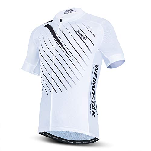 Weimostar Cycling Jersey Men Short Sleeve Bike Shirt with Pockets Bicycle Clothing White Size XXL