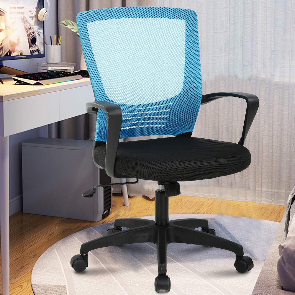 Ergonomic Office Chair Computer Desk Chair, Mid Back Mesh Chair Swivel Task Chair with Armrests&Lumbar Support Adjustable Height Executive Swivel Chair for Women Men, Black