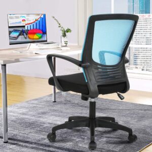 Ergonomic Office Chair Computer Desk Chair, Mid Back Mesh Chair Swivel Task Chair with Armrests&Lumbar Support Adjustable Height Executive Swivel Chair for Women Men, Black