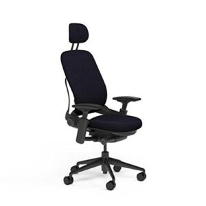 steelcase leap desk chair v2 with headrest in buzz2 black fabric - 4-way highly adjustable arms - black frame and base - standard carpet casters