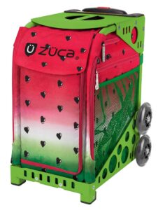 zuca sport watermelon dew insert with green frame with flashing wheels