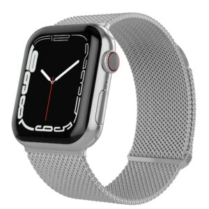 TALK WORKS Expandable Watch Band Compatible with Apple Watch Series - 42mm / 44mm / 45mm - Magnetic Closure - Stainless Steel Mesh Loop Comfort Fit Strap for Women and Men - Silver