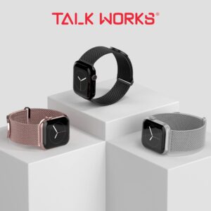 TALK WORKS Expandable Watch Band Compatible with Apple Watch Series - 42mm / 44mm / 45mm - Magnetic Closure - Stainless Steel Mesh Loop Comfort Fit Strap for Women and Men - Silver