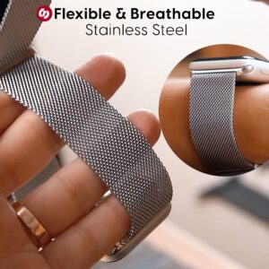 TALK WORKS Expandable Watch Band Compatible with Apple Watch Series - 42mm / 44mm / 45mm - Magnetic Closure - Stainless Steel Mesh Loop Comfort Fit Strap for Women and Men - Silver