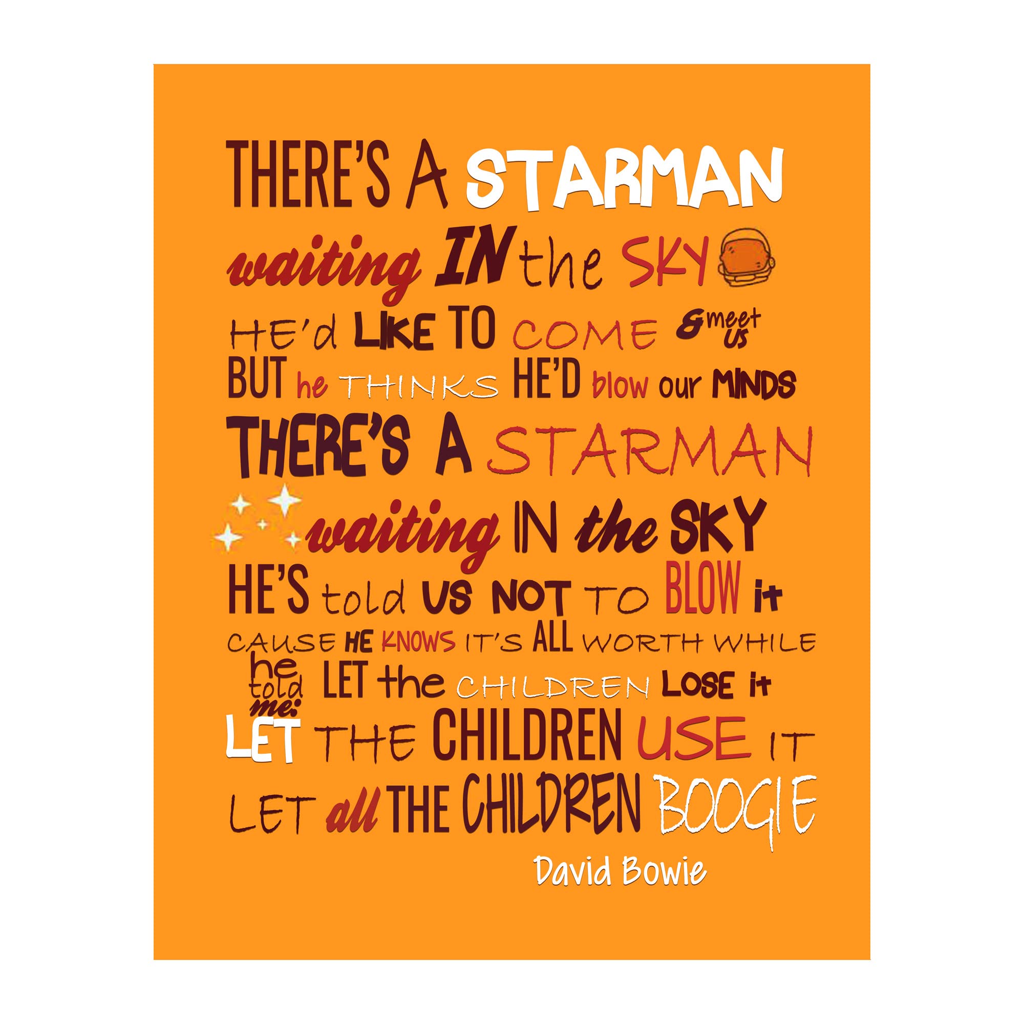 Starman - David Bowie Music Decor Wall Art, This Retro Vintage Decor Music Poster is A Great Wall Decor Retro Print For Music Room, Office Decor Home Decor, or Lounge Room Decor, Unframed - 8x10
