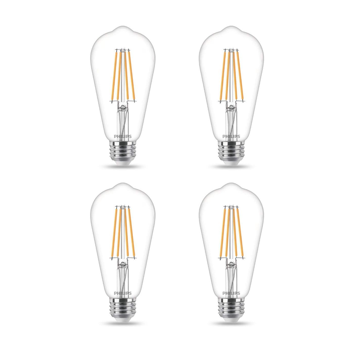 Philips LED Flicker-Free Vintage ST19 Light Bulb, Dimmable Warm Glow Effect, EyeComfort Technology, 800 Lumen, 2700-2200k, 8W=60W, E26 Base, Title 20 Certified, 4-Pack (Warm to glow)