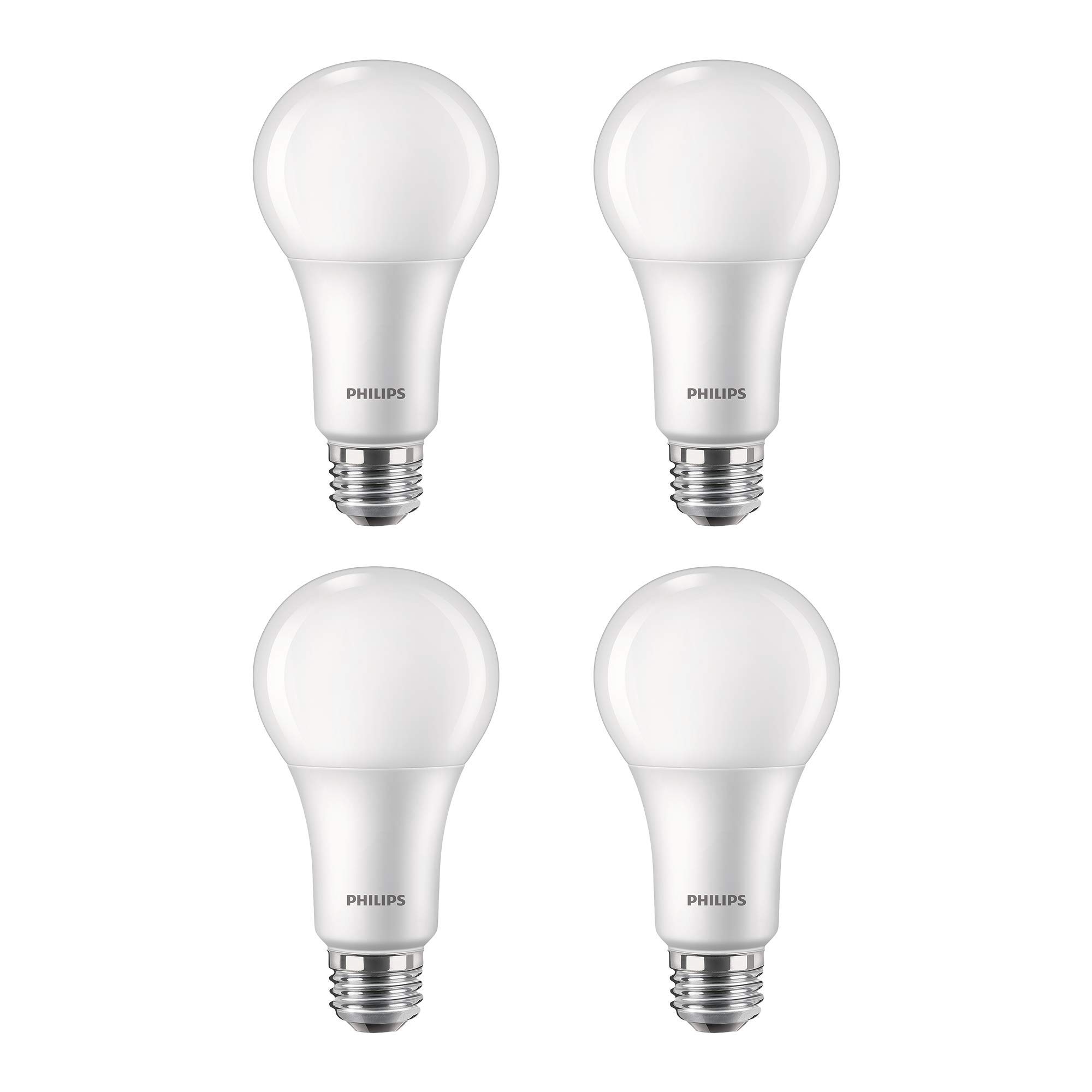 Philips LED 3-Way Flicker-Free A21 Bulb, EyeComfort Technology, 2150/1600/620 Lumen, Soft White Light(2700K), 150/100/50 Watt Equivalent, E26 Base, Title 20 Compliant (California Only), Pack of 4