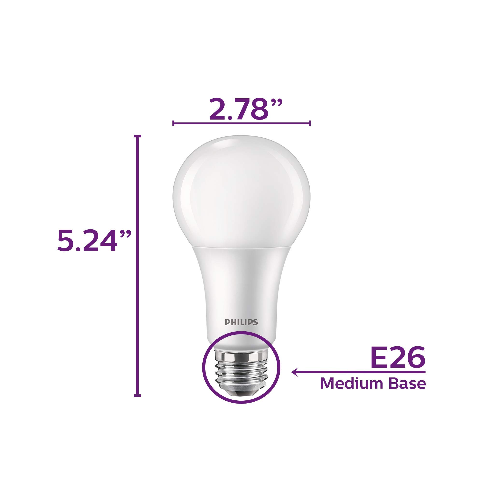 Philips LED 3-Way Flicker-Free A21 Bulb, EyeComfort Technology, 2150/1600/620 Lumen, Soft White Light(2700K), 150/100/50 Watt Equivalent, E26 Base, Title 20 Compliant (California Only), Pack of 4