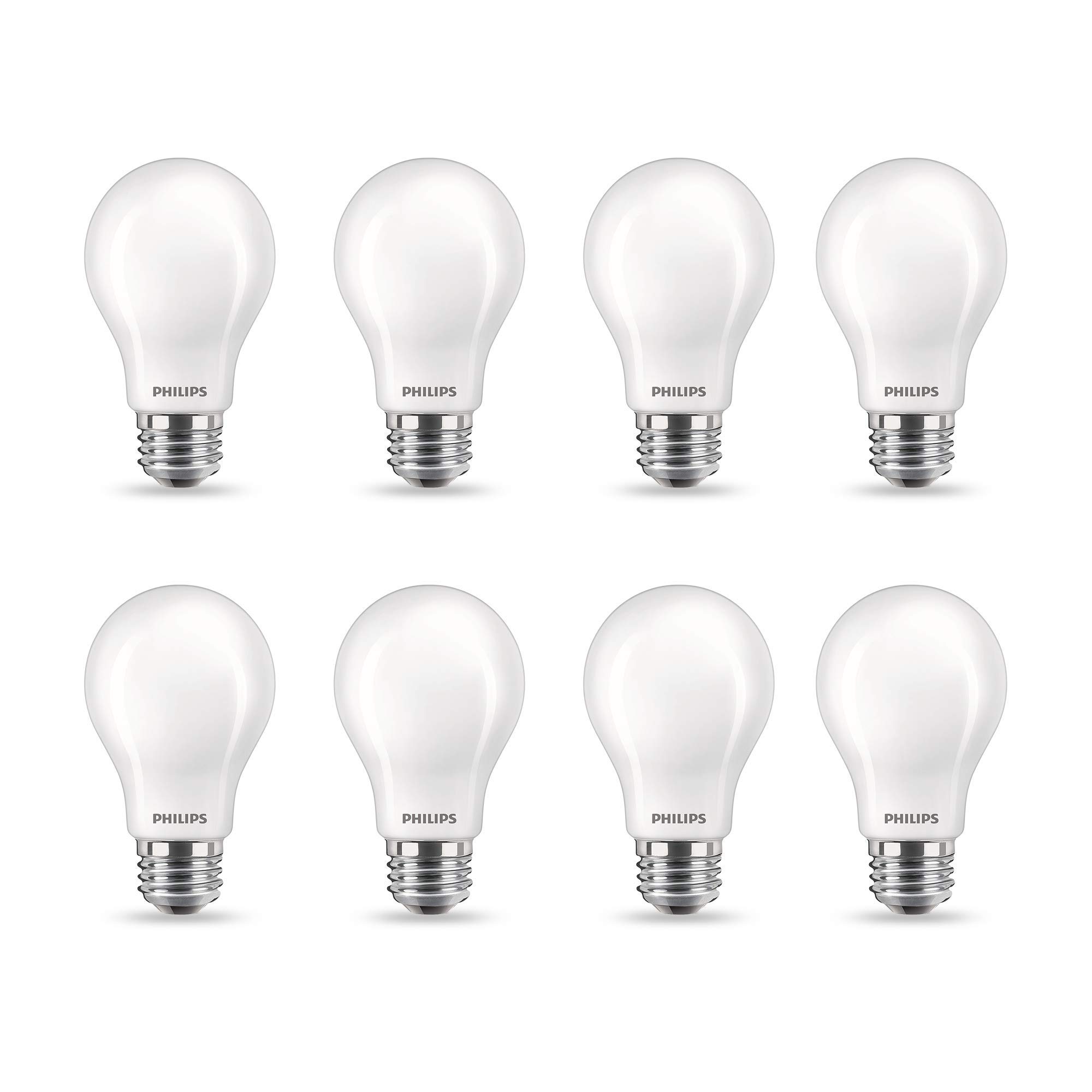 Philips LED Flicker-Free A19 Light Bulb, EyeComfort Technology, Dimmable Warm Glow Effect, 450 Lumen, 2700-2200K, 5W=40W, E26 Base, Title 20 Certified, 8-Pack