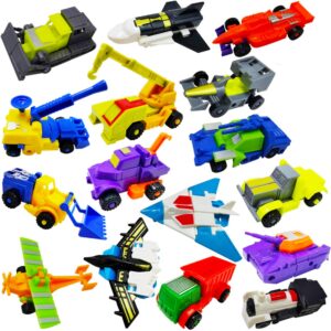 scktyzs morphing robot construction toy cars mini pull back vehicles set of 16 action figure party supplies birthday favors decorations kit for toddlers kids boys prizes goodie