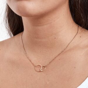 Dear Ava Infinity Interlocking Double Circle Connecting Necklace For Women - Modern Jewelry Pendant Love Gifting Idea for Her with Heartfelt Card - Pregnancy Gift for New Mom Rose Gold