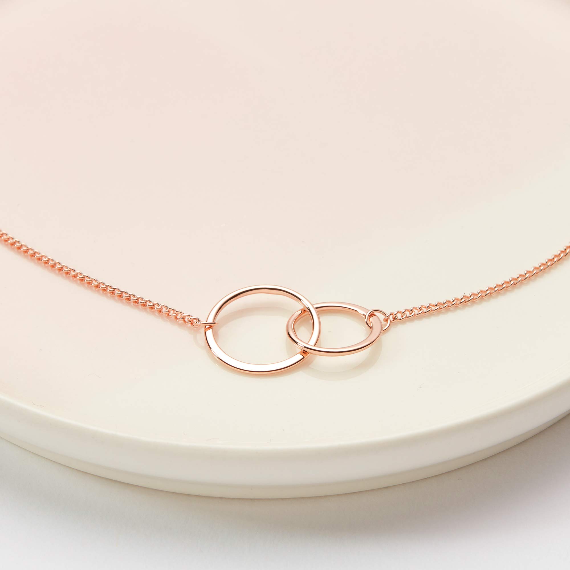 Dear Ava Infinity Interlocking Double Circle Connecting Necklace For Women - Modern Jewelry Pendant Love Gifting Idea for Her with Heartfelt Card - Pregnancy Gift for New Mom Rose Gold