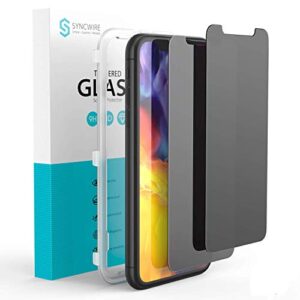 syncwire privacy screen protector for iphone 11/xr 6.1'', 2-pack unbreakable anti spy tempered glass saver black[easy installation frame][10x stronger][bubble free][sensitive touch]