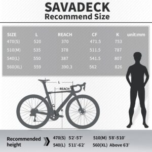 SAVADECK Carbon Road Bike, T800 Carbon Fiber Frame 700C Racing Bicycle with 105 R7000 22 Speed Groupset and Mechanical Disc Brake, Ultra-Light Carbon Bike (Black, 54CM)