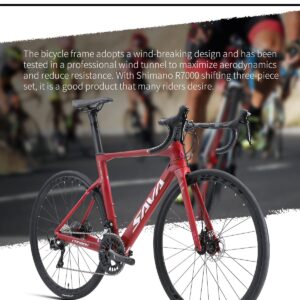 SAVADECK Carbon Road Bike, T800 Carbon Fiber Frame 700C Racing Bicycle with 105 R7000 22 Speed Groupset and Mechanical Disc Brake, Ultra-Light Carbon Bike (Black, 54CM)