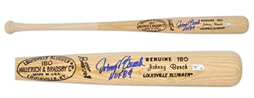 Johnny Bench Cincinnati Reds Autographed Louisville Slugger Bat with "HOF 89" Inscription - Autographed MLB Bats