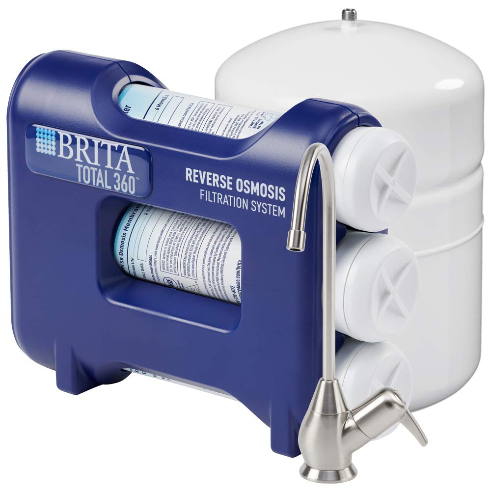 Brita Total 360 BRDROS Undersink Reverse Osmosis Water Filtration System with Brushed Nickel Faucet, Blue