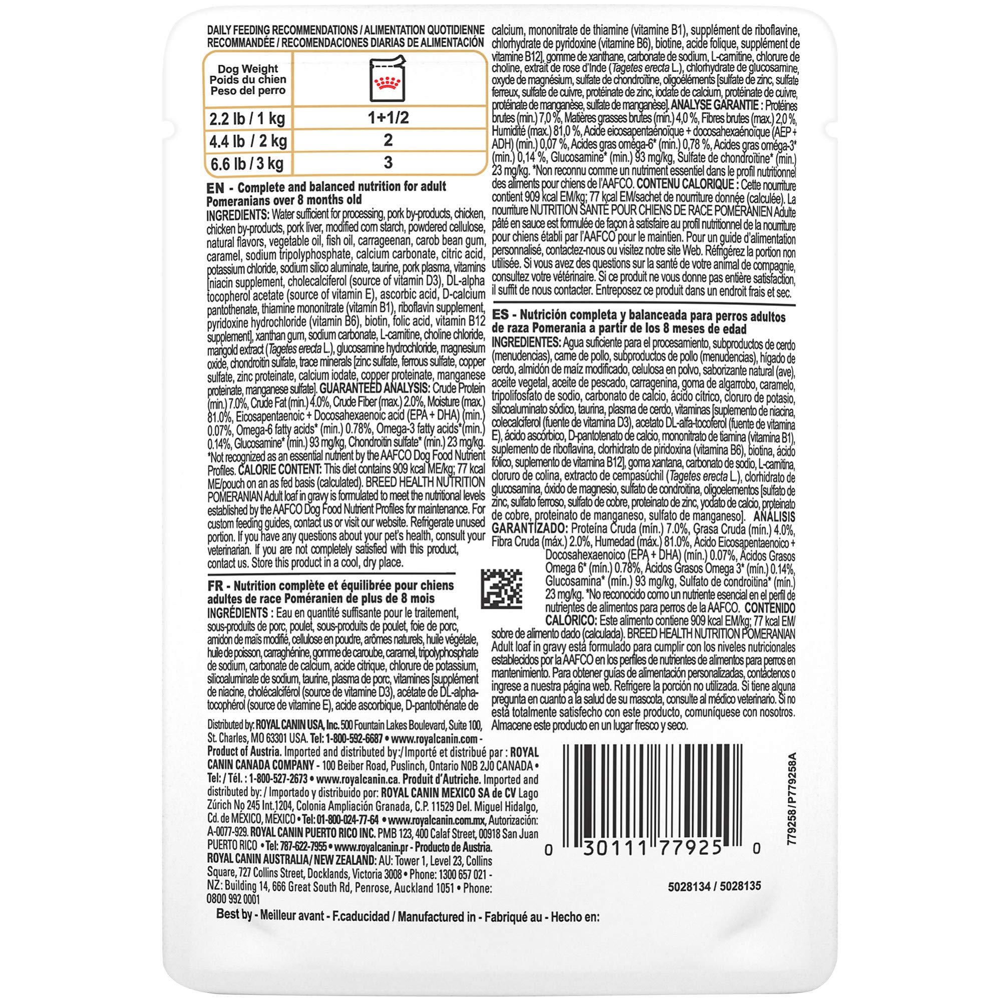 Royal Canin Breed Health Nutrition Pomeranian Adult Loaf in Gravy Pouch Dog Food, 3 oz. Pouch (Pack of 12)