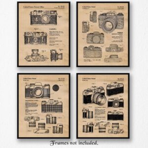 Vintage Classic M3 R4 Camera Patent Prints, 4 (8x10) Unframed Photos, Wall Art Decor Gifts Under 20 for Home Office Man Cave School Lab College Student Teacher Leica Rollei Photography Sports Champs