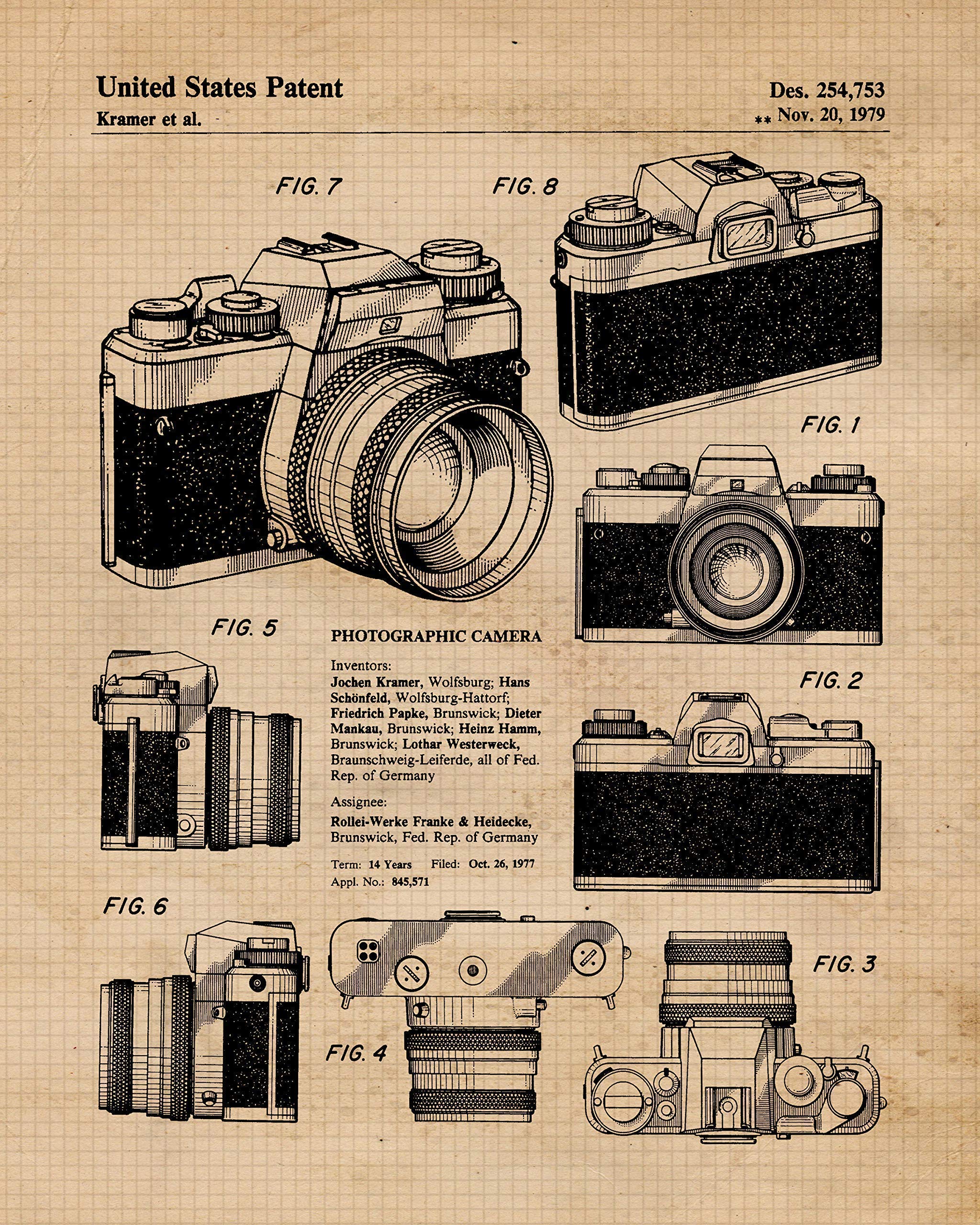 Vintage Classic M3 R4 Camera Patent Prints, 4 (8x10) Unframed Photos, Wall Art Decor Gifts Under 20 for Home Office Man Cave School Lab College Student Teacher Leica Rollei Photography Sports Champs