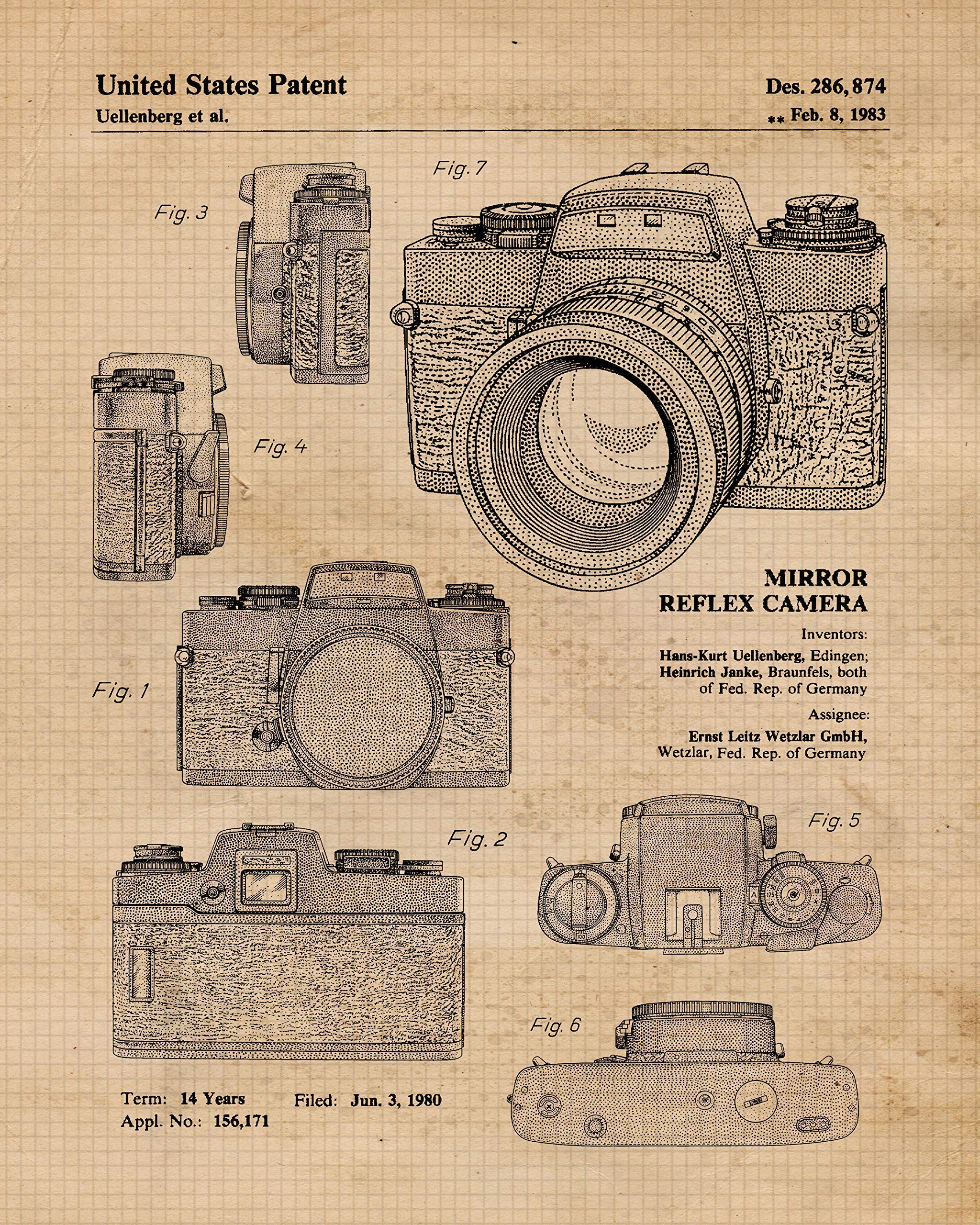 Vintage Classic M3 R4 Camera Patent Prints, 4 (8x10) Unframed Photos, Wall Art Decor Gifts Under 20 for Home Office Man Cave School Lab College Student Teacher Leica Rollei Photography Sports Champs