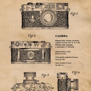 Vintage Classic M3 R4 Camera Patent Prints, 4 (8x10) Unframed Photos, Wall Art Decor Gifts Under 20 for Home Office Man Cave School Lab College Student Teacher Leica Rollei Photography Sports Champs